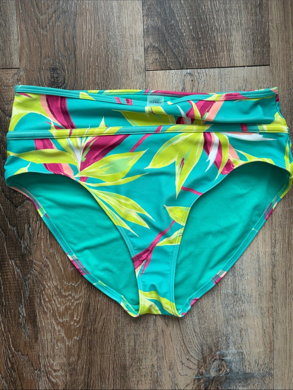 Old Navy Turquoise Tropical Print High-Waist Swim Bottom